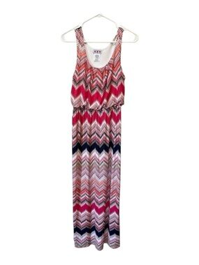 Chevron Maxi Dress Small Pink Coral Boho Sleeveless Stretch Summer